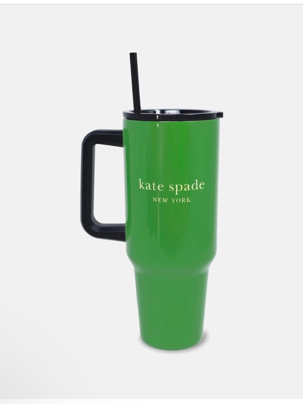 kate spade Bright Green Travel Tumbler with Black Handle